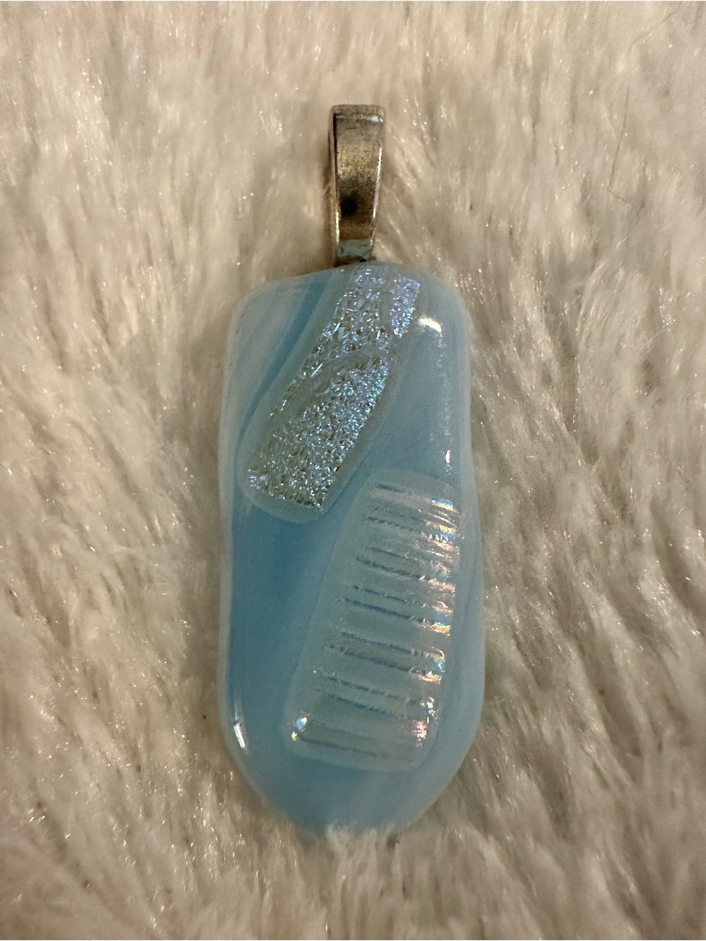 Light Blue Iridescent Glass Pendant Necklace